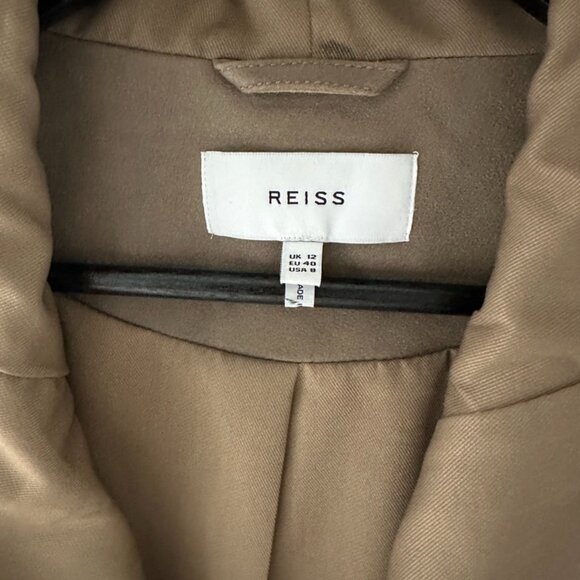 NWT REISS Rae Rib Sleeve Leather Jacket In Stone - Picture 7 of 12